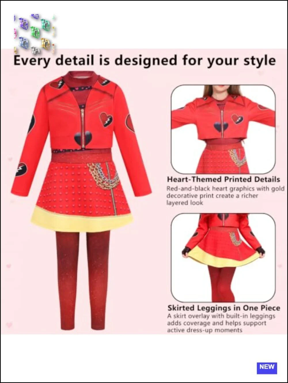Kids Red Punk Princess Halloween Costume Dress Up Set with Wig and Gloves